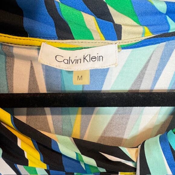 Calvin Klein Sz Med Twist Neck Vibrant Abstract Sleeveless Top - Picture 5 of 8